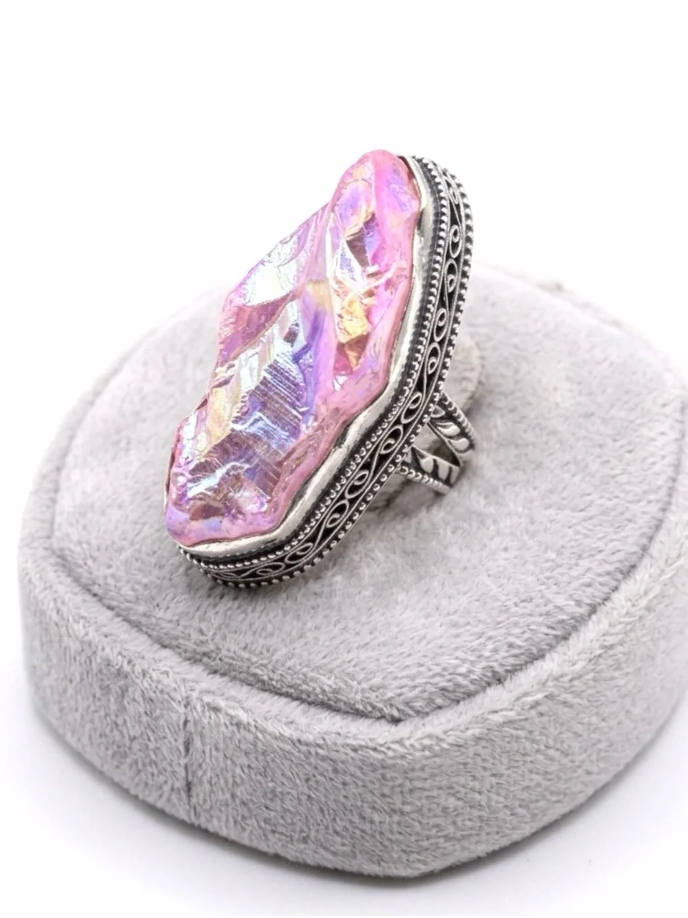 New Artesian Angel Aura Quartz Statement Ring 925 Sterling Silver (Stamped)
